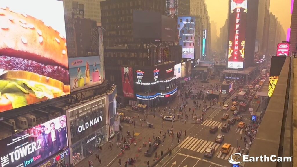 Une image de Times Square, le 7 juin 2023. // Source : EarthCam Une image de Times Square, le 7 juin 2023. // Source : EarthCam