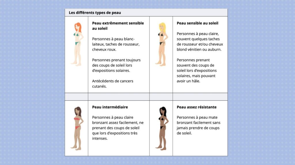 Les différents types de peau. // Source : Capture d'écran INC Les différents types de peau. // Source : Capture d'écran INC