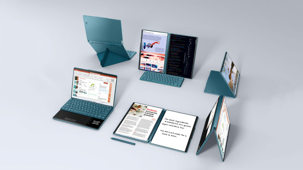 Les 1 001 façons d'agencer le Yoga Book 9i // Source : Lenovo Les 1 001 façons d'agencer le Yoga Book 9i // Source : Lenovo