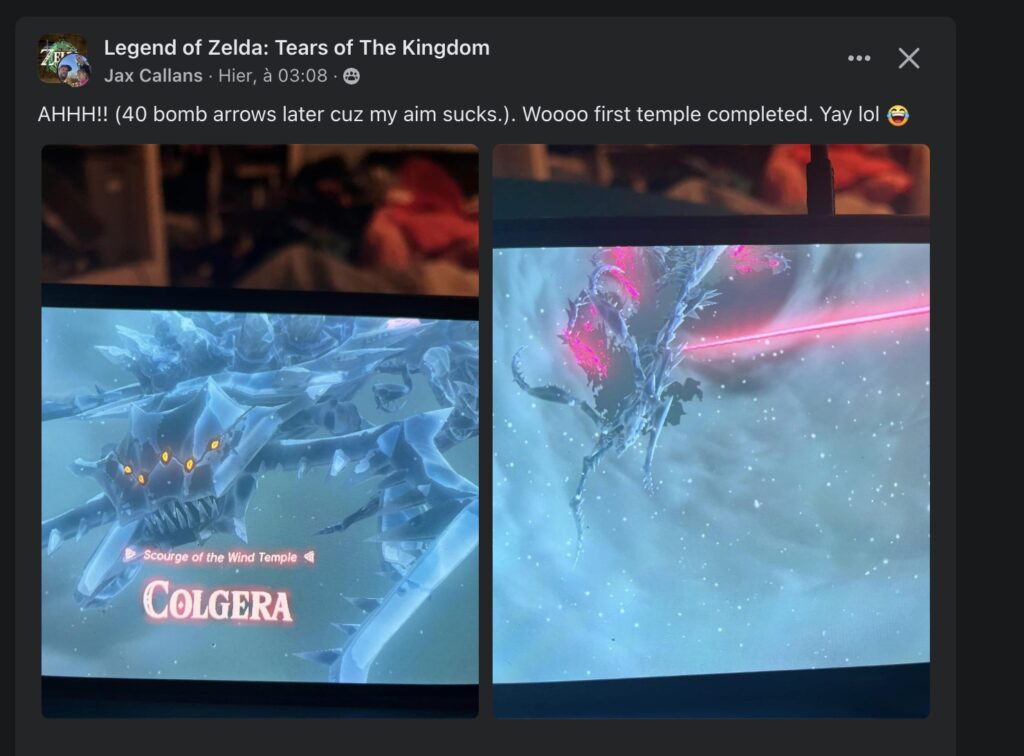Une publication anodine sur un groupe Facebook dédié à Zelda TOTK Une publication anodine sur un groupe Facebook dédié à Zelda TOTK