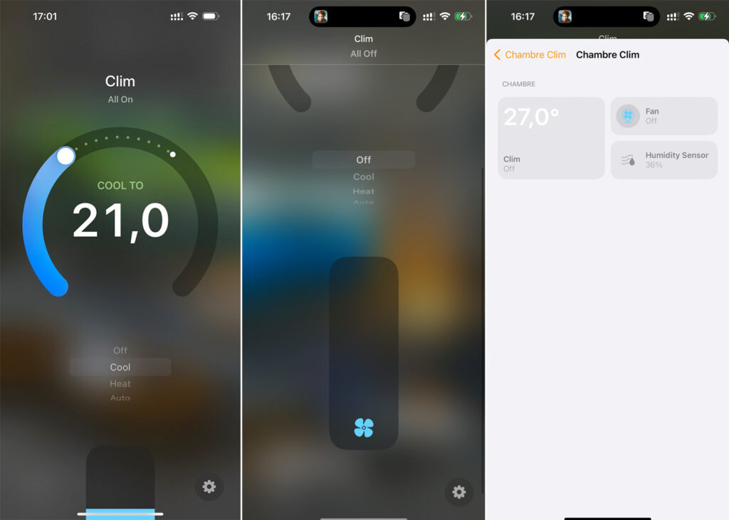 Sous iOS 17, la clim Netatmo ressemble à ça. L'interface est beaucoup plus jolie que celle de Home+Control, mais avec des options bien plus limitées. Sous iOS 17, la clim Netatmo ressemble à ça. L'interface est beaucoup plus jolie que celle de Home+Control, mais avec des options bien plus limitées.