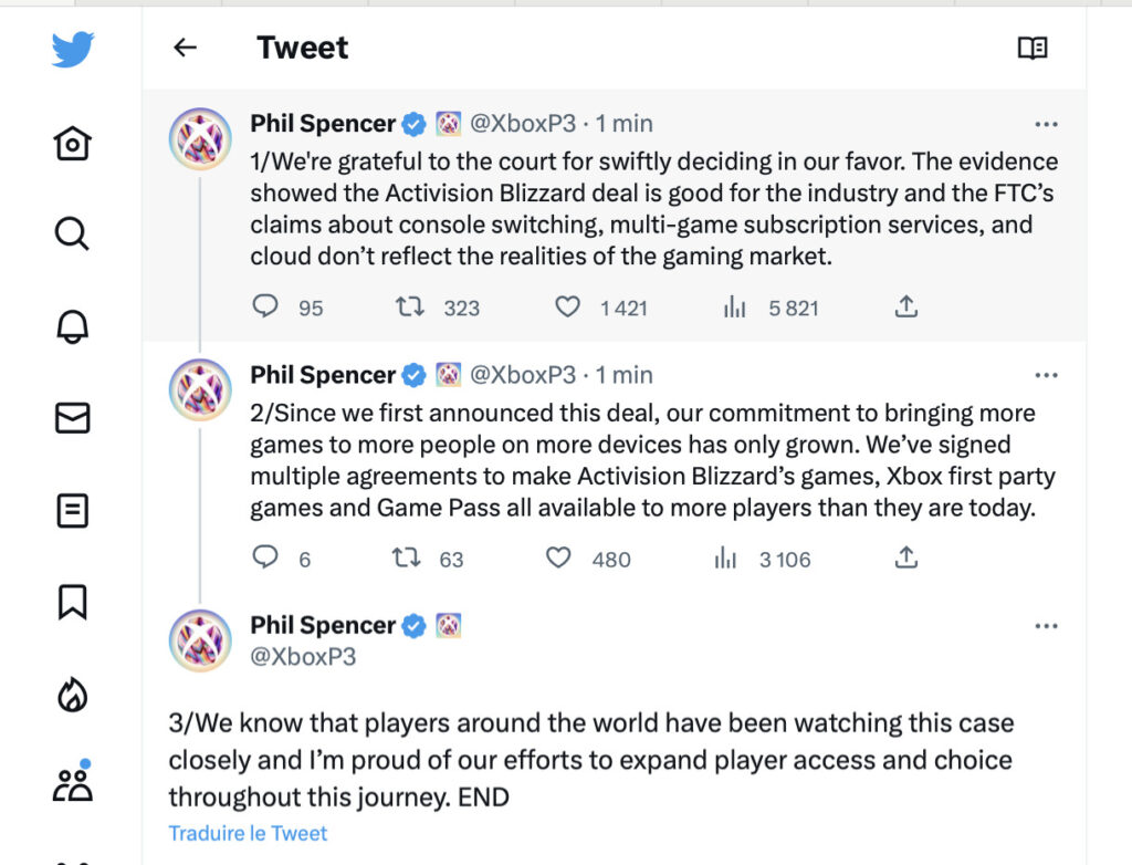 Les tweets de Phil Spencer après l'annonce de la juge. Les tweets de Phil Spencer après l'annonce de la juge.