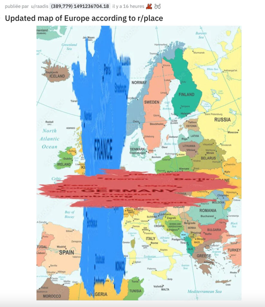 La carte d'Europe selon r/Place // Source : Reddit / Capture d'écran Numerama La carte d'Europe selon r/Place // Source : Reddit / Capture d'écran Numerama