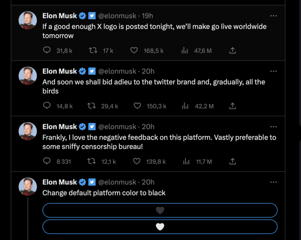 Les décisions majeures chez Elon Musk prennent la forme de tweets (d'ailleurs, comment faudra-t-il appeler les tweets bientôt ?) Les décisions majeures chez Elon Musk prennent la forme de tweets (d'ailleurs, comment faudra-t-il appeler les tweets bientôt ?)