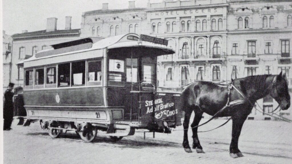 Un tramway à cheval // Source : Wikimedia Commons Un tramway à cheval // Source : Wikimedia Commons