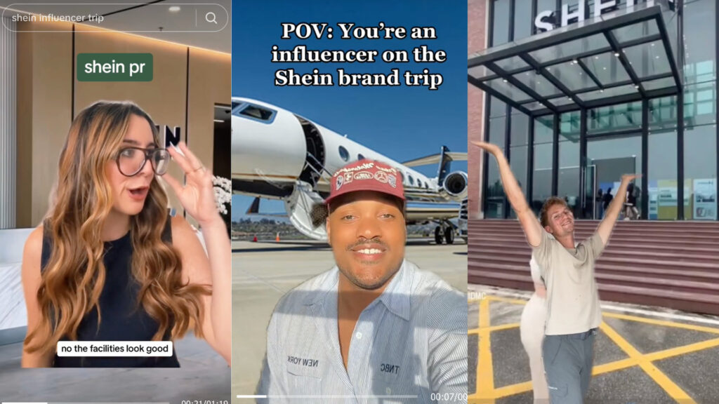Vidéos TikTok parodiques des influenceuses Shein par colormeloverly, viccle et dapperdom. // Source : Captures d'écran Tik Tok. Montage : Numerama. Vidéos TikTok parodiques des influenceuses Shein par colormeloverly, viccle et dapperdom. // Source : Captures d'écran Tik Tok. Montage : Numerama.