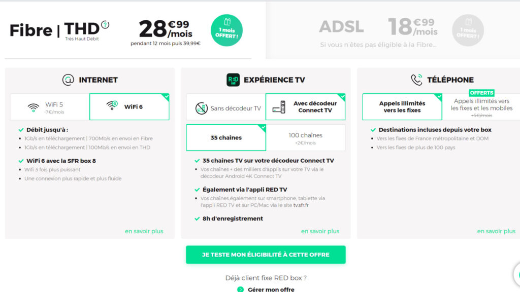 Prendre toutes les options (Wi-Fi 6 + décodeur TV) vous revient 10 e plus cher // Source : RED by SFR Prendre toutes les options (Wi-Fi 6 + décodeur TV) vous revient 10 e plus cher // Source : RED by SFR