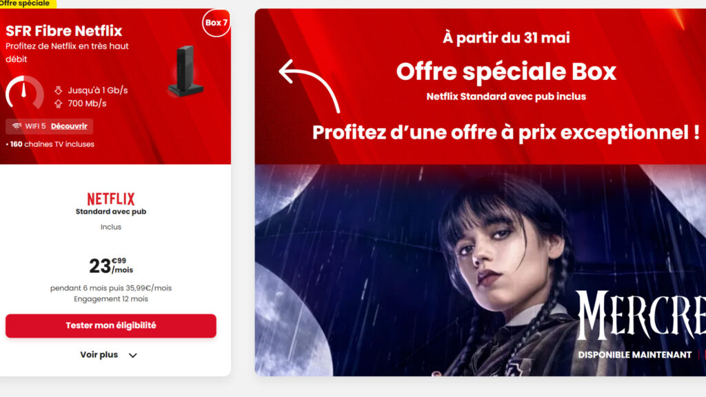 L'offre spéciale du moment inclus Netflix pendant 6 mois // Source : SFR L'offre spéciale du moment inclus Netflix pendant 6 mois // Source : SFR