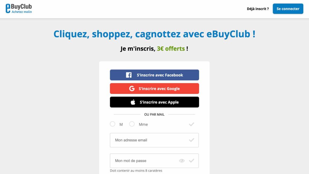 La page d'accueil d'eBuyClub // Source : Capture d'écran Numerama La page d'accueil d'eBuyClub // Source : Capture d'écran Numerama
