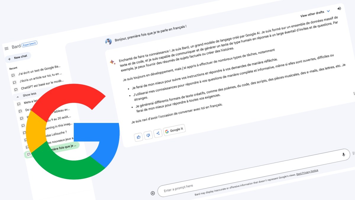 L'interface de Google Bard // Source : Numerama L'interface de Google Bard // Source : Numerama