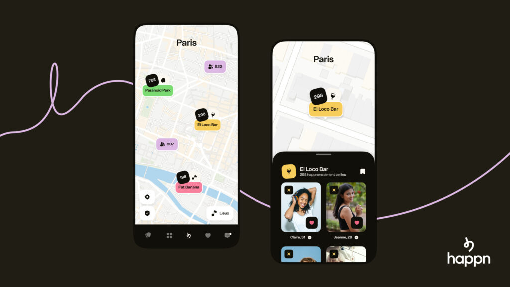 Une nouvelle identité graphique plus fraîche // Source : Happn Une nouvelle identité graphique plus fraîche // Source : Happn