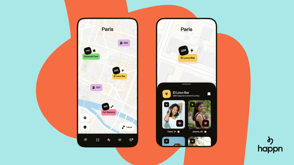 La Map reste au coeur de l'appli // Source : Happn La Map reste au coeur de l'appli // Source : Happn