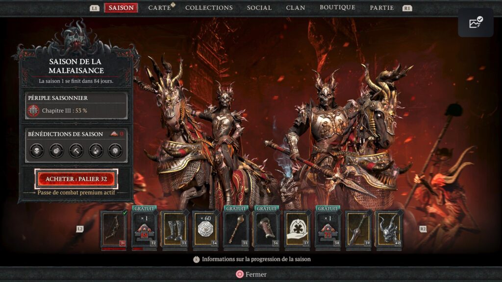 Le passe de combat de Diablo IV // Source : Capture PS5 Le passe de combat de Diablo IV // Source : Capture PS5