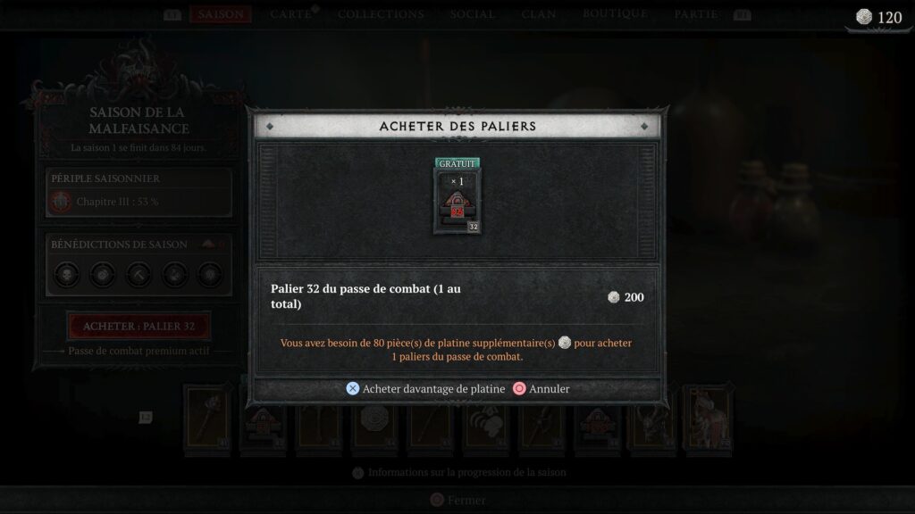 Le passe de combat de Diablo IV // Source : Capture PS5 Le passe de combat de Diablo IV // Source : Capture PS5