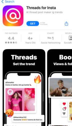 l'application Threads for Insta. // Source : Capture d'écran Numerama. l'application Threads for Insta. // Source : Capture d'écran Numerama.