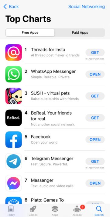 L'app est numéro un en réseaux sociaux sur iOS. // Source : Capture d'écran Numerama. L'app est numéro un en réseaux sociaux sur iOS. // Source : Capture d'écran Numerama.