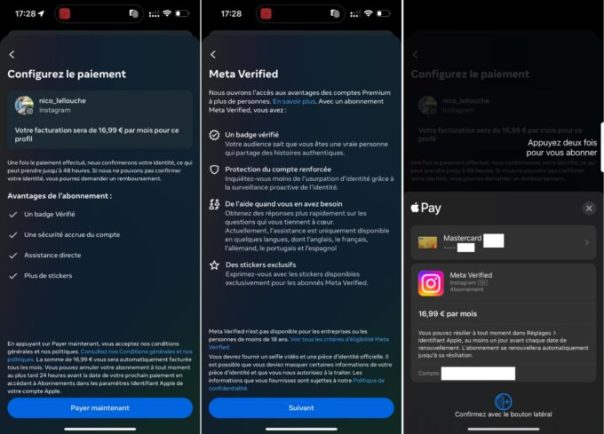 L'inscription à Meta Verified, pour un compte Instagram. L'inscription à Meta Verified, pour un compte Instagram.