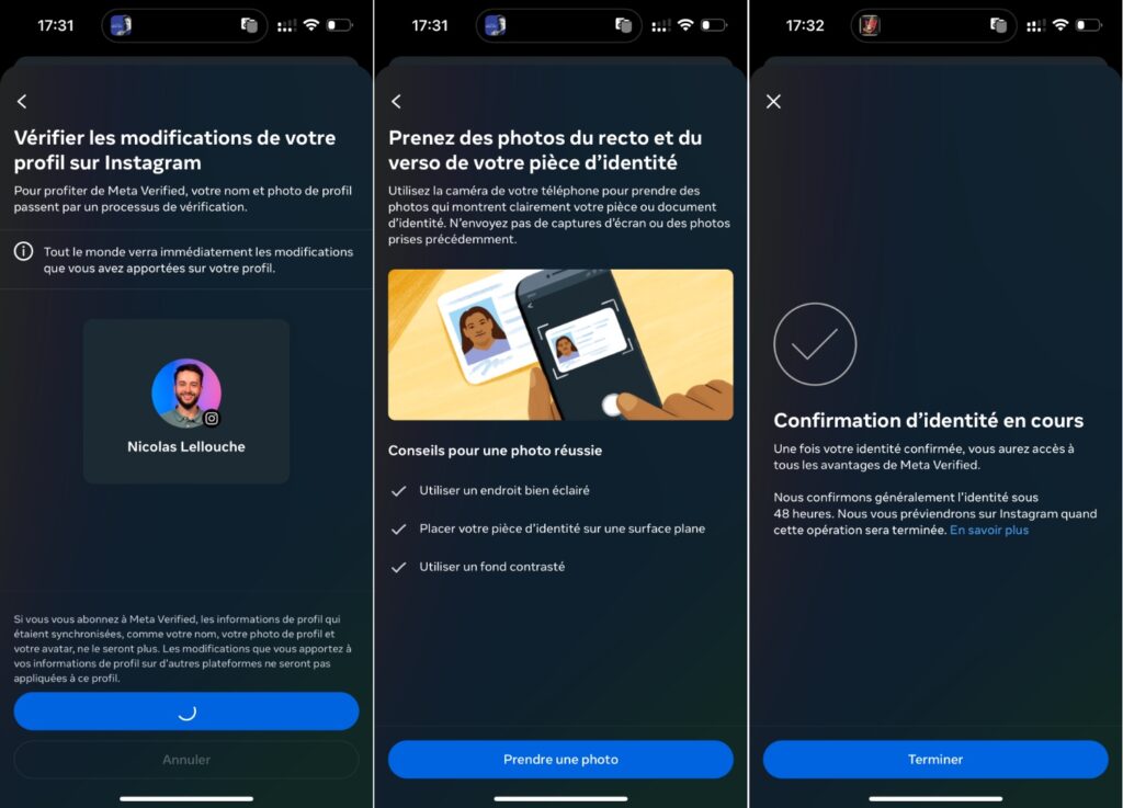 Nouvelle photo de profil, Nicolas au lieu de Nico et carte d'identité… Le processus pour être vérifié. Nouvelle photo de profil, Nicolas au lieu de Nico et carte d'identité… Le processus pour être vérifié.