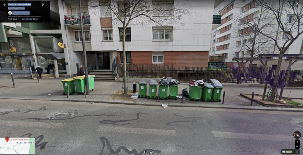 Une rue du 20e arrondissement prise en photo pendant la grève des éboueurs // Source : Google Maps Une rue du 20e arrondissement prise en photo pendant la grève des éboueurs // Source : Google Maps