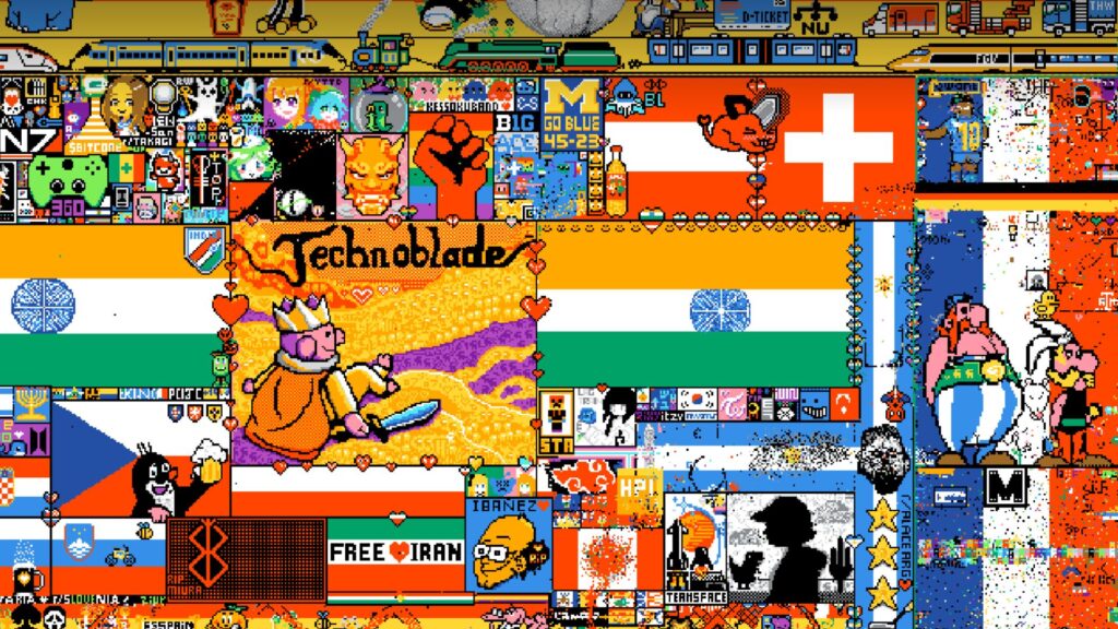 À droite de la r/Place // Source : Capture d'écran de la Pixel War le 22 juillet au matin À droite de la r/Place // Source : Capture d'écran de la Pixel War le 22 juillet au matin
