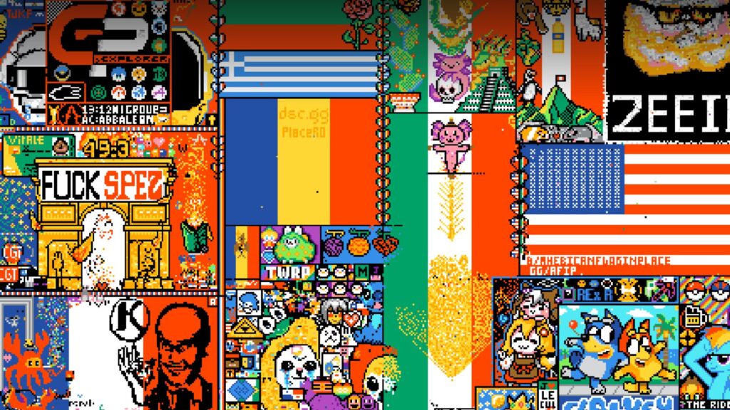 Un coin gauche de la r/Place // Source : Capture d'écran Pixel War le 22 juillet au matin Un coin gauche de la r/Place // Source : Capture d'écran Pixel War le 22 juillet au matin