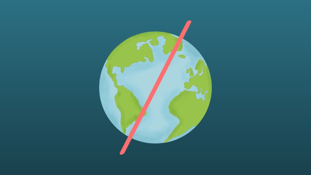 Un schéma simple pour comprendre que l'axe de rotation terrestre est incliné. // Source : Canva Un schéma simple pour comprendre que l'axe de rotation terrestre est incliné. // Source : Canva