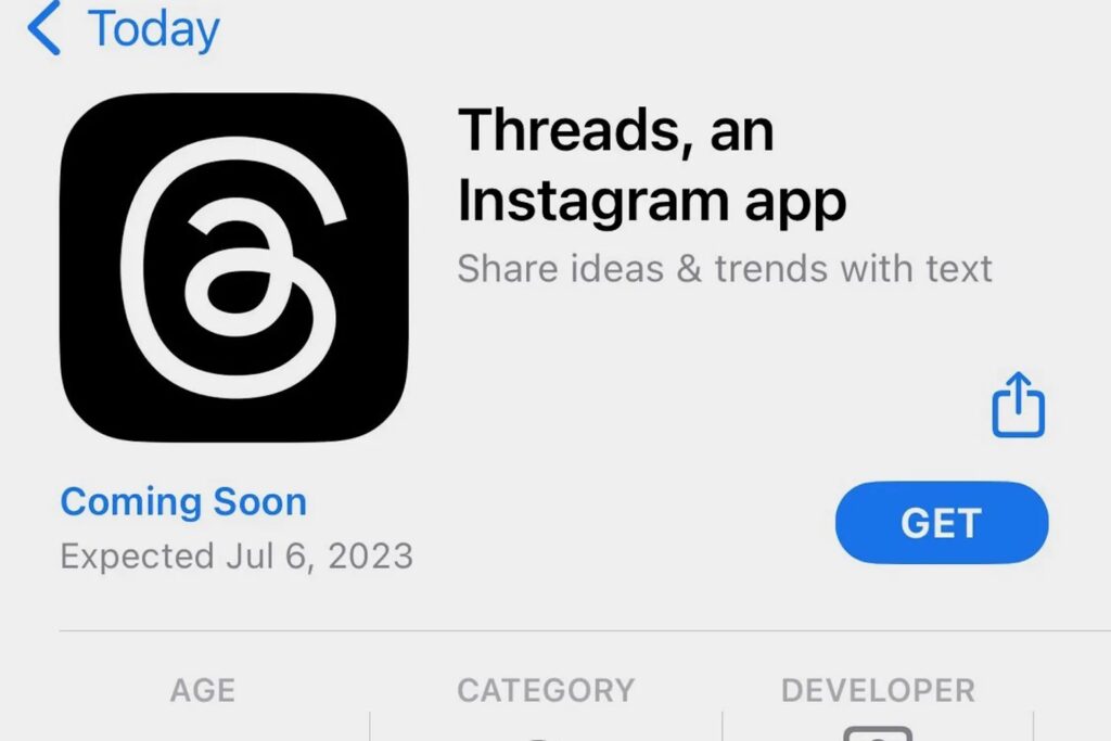 La fiche de l'app Threads // Source : Screenshot The Verge La fiche de l'app Threads // Source : Screenshot The Verge