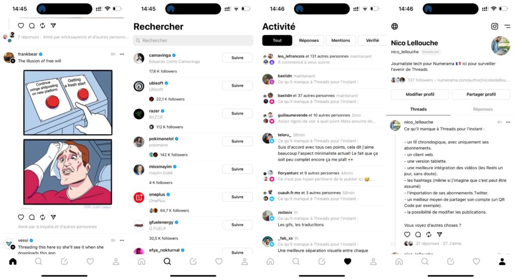 L'interface de Threads ressemble à celle de Twitter. L'interface de Threads ressemble à celle de Twitter.