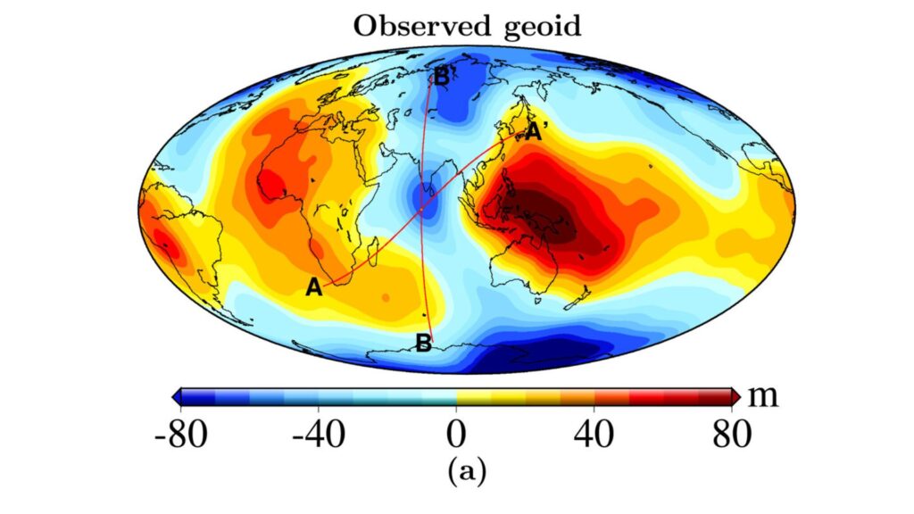 Le « trou de gravité » est situé dans l'océan Indien. // Source : Geophysical Research Letters Le « trou de gravité » est situé dans l'océan Indien. // Source : Geophysical Research Letters