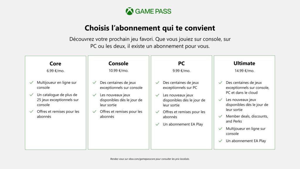 Les nouvelles formules Xbox, toutes estampillées Game Pass. Les nouvelles formules Xbox, toutes estampillées Game Pass.