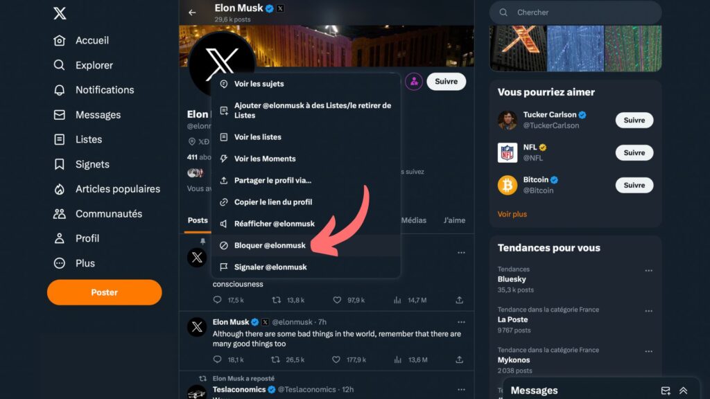 Il est encore possible de bloquer des comptes sur X. // Source : Capture d'écran X, annotation Numerama Il est encore possible de bloquer des comptes sur X. // Source : Capture d'écran X, annotation Numerama