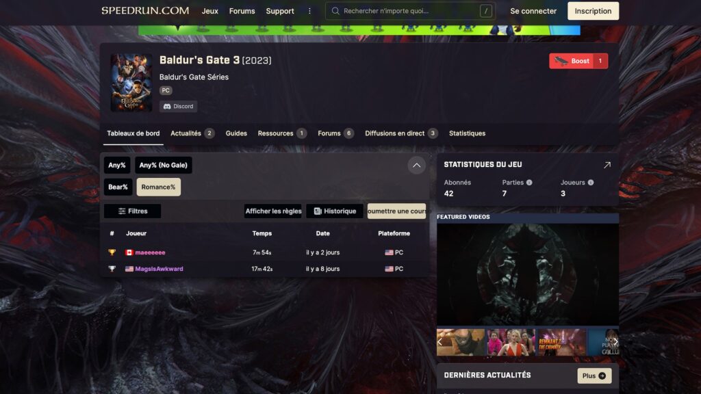 Speedrun Sex% dans Baldur's Gate 3 // Source : Speedrun.com Speedrun Sex% dans Baldur's Gate 3 // Source : Speedrun.com
