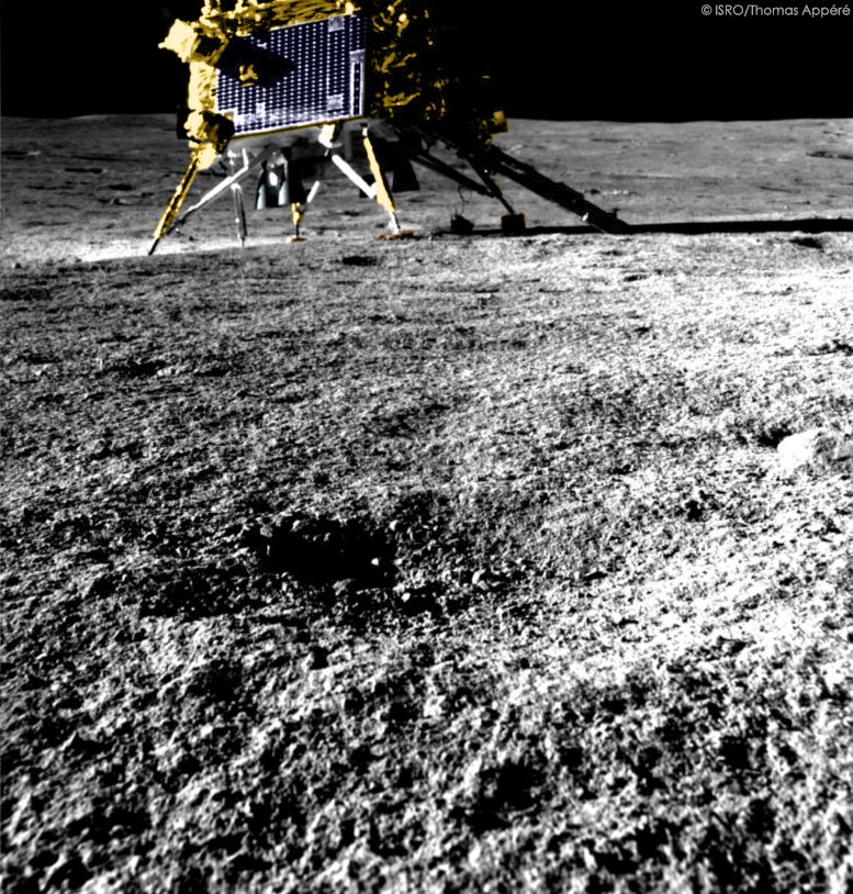 La photo de Chandrayaan-3 colorisée par Thomas Appéré. // Source : ISRO/Thomas Appéré La photo de Chandrayaan-3 colorisée par Thomas Appéré. // Source : ISRO/Thomas Appéré