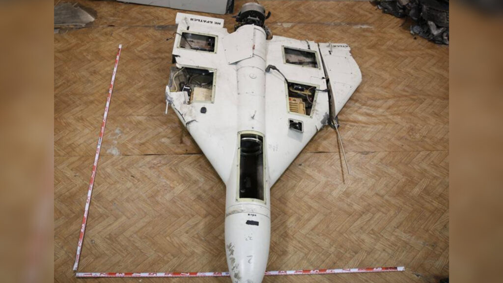 La carcasse d'un Shahed. // Source : Conflict Armament Research La carcasse d'un Shahed. // Source : Conflict Armament Research