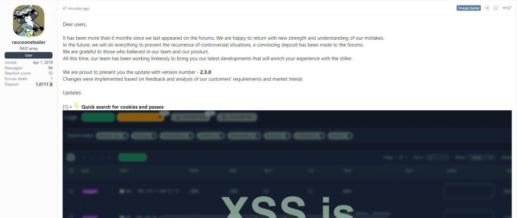 L'annonce du retour du malware sur un forum de hacker. // Source : vx-underground / Twitter L'annonce du retour du malware sur un forum de hacker. // Source : vx-underground / Twitter
