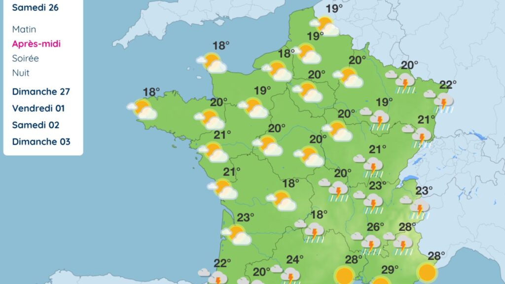 Les prévisions météos du 26 août 2023 telles que visualisées au 21 août. // Source : Météo-France Les prévisions météos du 26 août 2023 telles que visualisées au 21 août. // Source : Météo-France