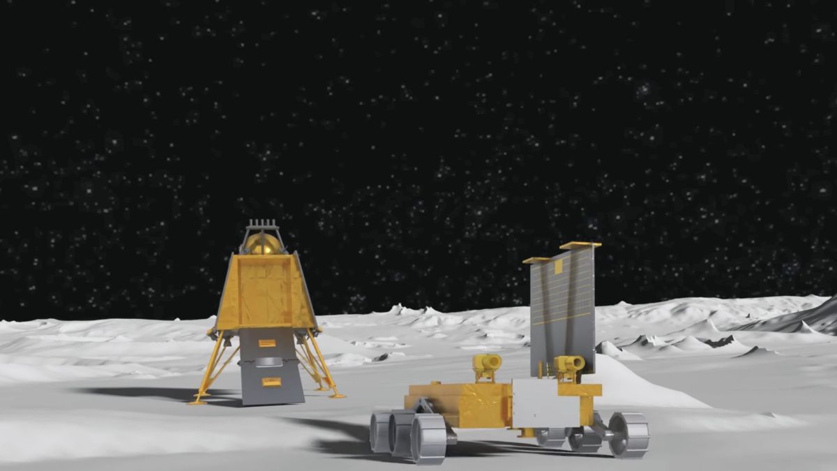 Chandrayaan-3 sur la Lune, représentation. // Source : Capture d'écran YouTube AITelly Chandrayaan-3 sur la Lune, représentation. // Source : Capture d'écran YouTube AITelly