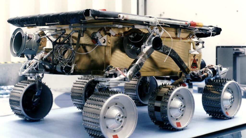 Le rover Sojourner en 1996. // Source : Wikipedia, Nasa Le rover Sojourner en 1996. // Source : Wikipedia, Nasa