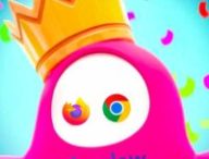 Le logo de Fall Guys avec les logos de Shadow, Firefox et Chrome. // Source : Montage Numerama