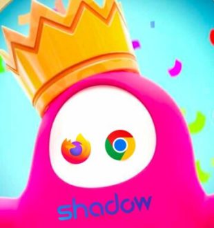 Le logo de Fall Guys avec les logos de Shadow, Firefox et Chrome. // Source : Montage Numerama