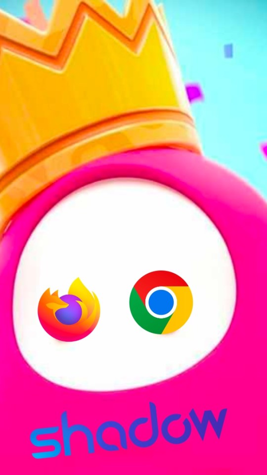 Le logo de Fall Guys avec les logos de Shadow, Firefox et Chrome. // Source : Montage Numerama Le logo de Fall Guys avec les logos de Shadow, Firefox et Chrome. // Source : Montage Numerama