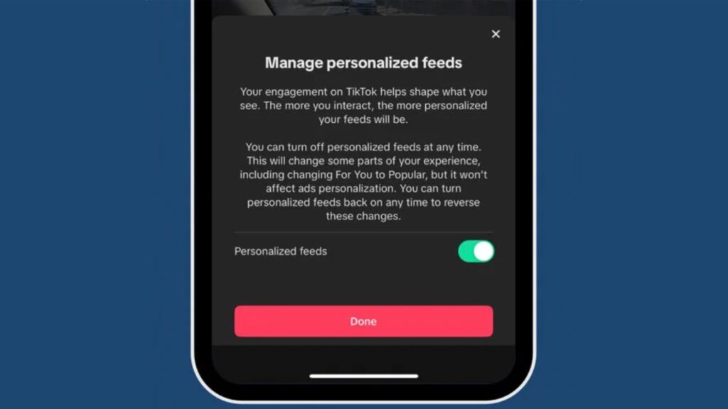 En Europe, TikTok permet de désactiver son algorithme de recommandation. En Europe, TikTok permet de désactiver son algorithme de recommandation.