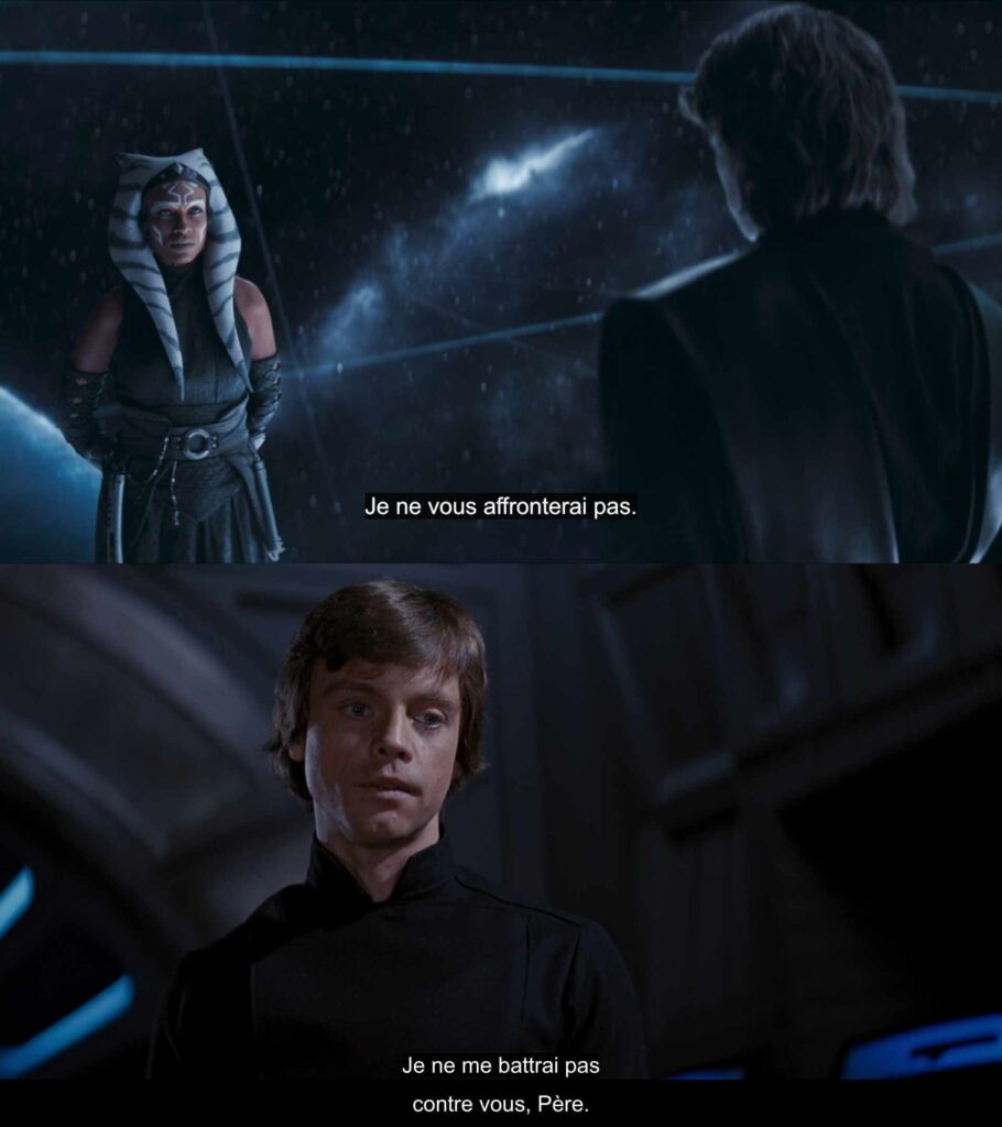 Les mêmes phrases, à quelques années d'écart // Source : LucasFilm / Disney+ Les mêmes phrases, à quelques années d'écart // Source : LucasFilm / Disney+