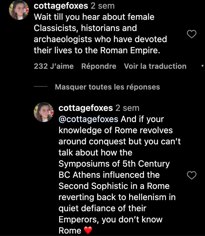 Un commentaire sous le reel de Gaius Flavius // Source : Capture d'écran Numerama