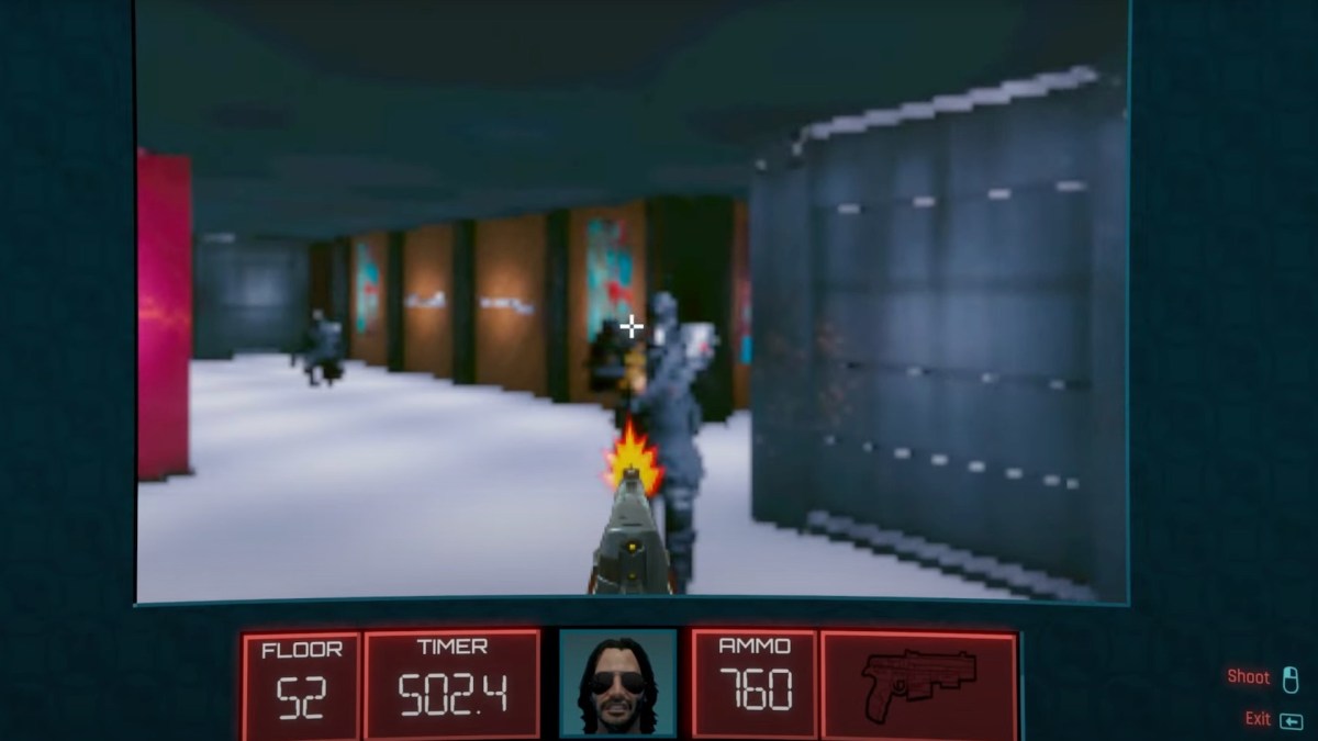 Un jeu Wolfenstein 3D dans Cyberpunk 2077 // Source : Capture YouTube Un jeu Wolfenstein 3D dans Cyberpunk 2077 // Source : Capture YouTube