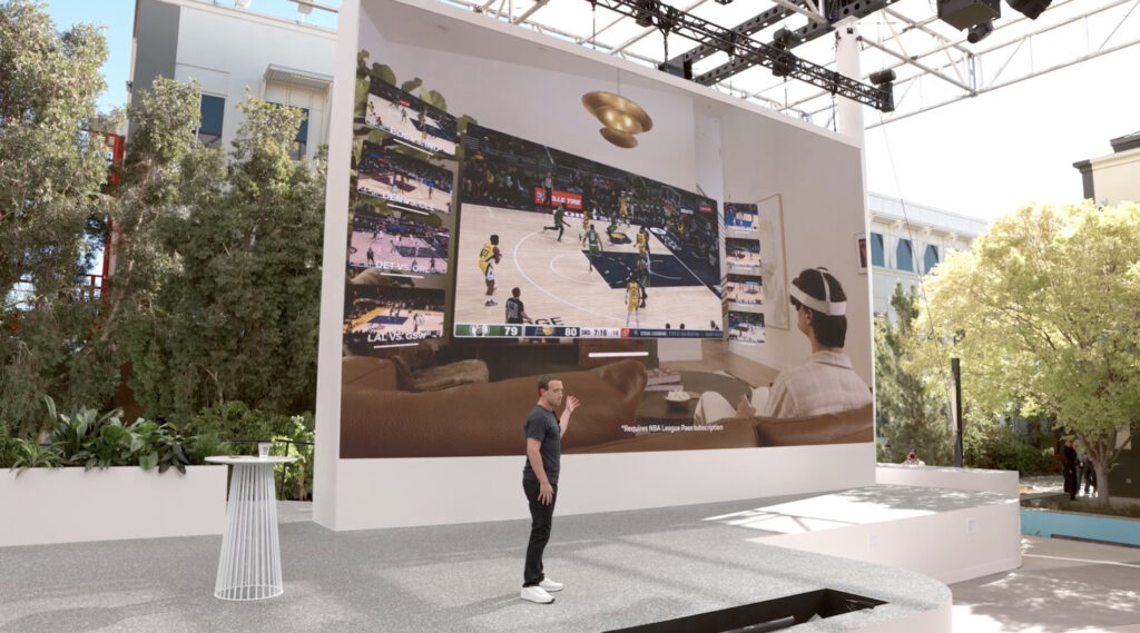 Cette capture d'écran n'est pas anodine. Pour mettre en avant son Quest 3, Mark Zuckerberg parle de la diffusion d'événements sportifs en réalité mixte. Comme Apple. Cette capture d'écran n'est pas anodine. Pour mettre en avant son Quest 3, Mark Zuckerberg parle de la diffusion d'événements sportifs en réalité mixte. Comme Apple.