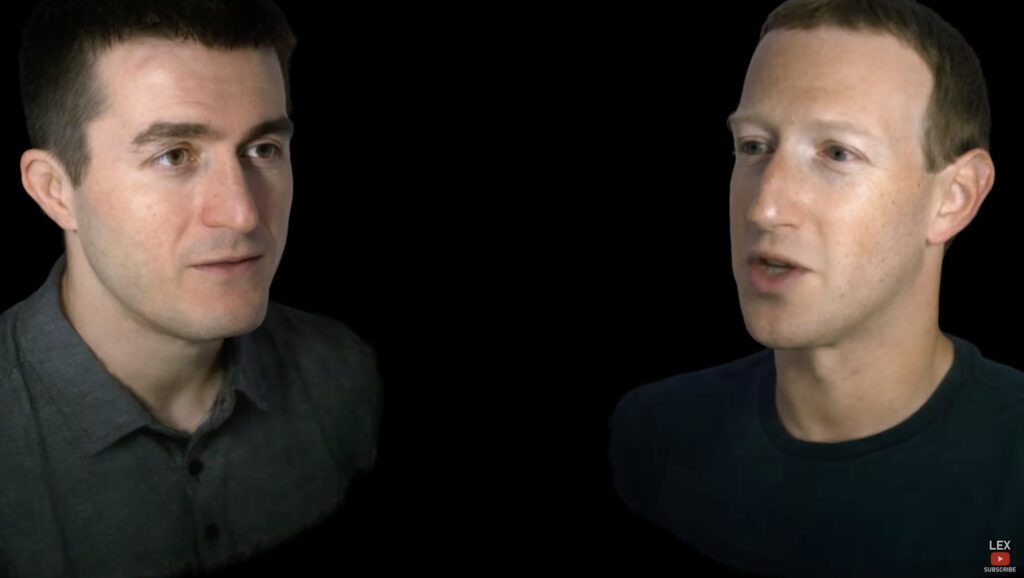 Sur cette image, il y a deux avatars. Lex Fridman s'est déplacé dans les labos de Meta pour être modélisé. Sur cette image, il y a deux avatars. Lex Fridman s'est déplacé dans les labos de Meta pour être modélisé.