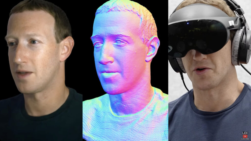De gauche à droite : l'avatar de Mark Zuckerberg, la vue de l'ordinateur et la vraie image. De gauche à droite : l'avatar de Mark Zuckerberg, la vue de l'ordinateur et la vraie image.
