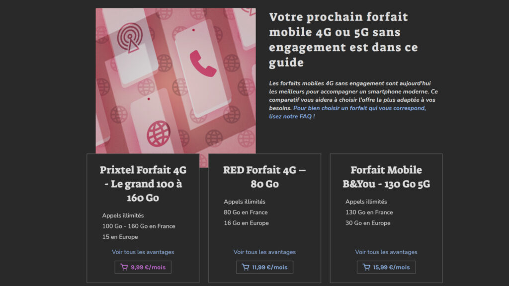 Notre guide des meilleurs forfaits est régulièrement mis à jour // Source : Numerama Notre guide des meilleurs forfaits est régulièrement mis à jour // Source : Numerama