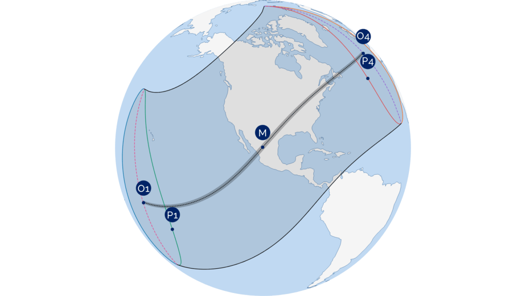 Visibilité de l'éclipse du 8 avril 2024. // Source : IMCCE Visibilité de l'éclipse du 8 avril 2024. // Source : IMCCE